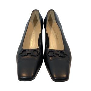 Salvatore Ferragamo Vintage Gancini Black Leather Heel Pumps Women’s 8AA